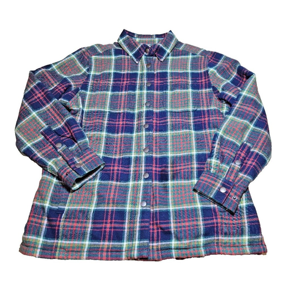 Duluth Trading Flannel Shirt Snap Jacket Flapjack women S Green Red Blue Plaid